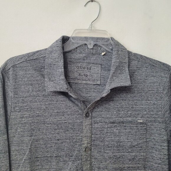 Guess Shirt Mens XL Heathered Grey Knit Long Sleeve Button Up Pocket Stretch - Picture 2 of 12